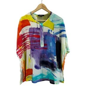 Lafayette 148 New York Painterly Print Silk Serene Oversized Blouse Size Medium